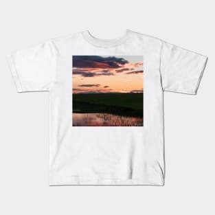 Orange Pink Sunset with Reflection in the Lake Kids T-Shirt